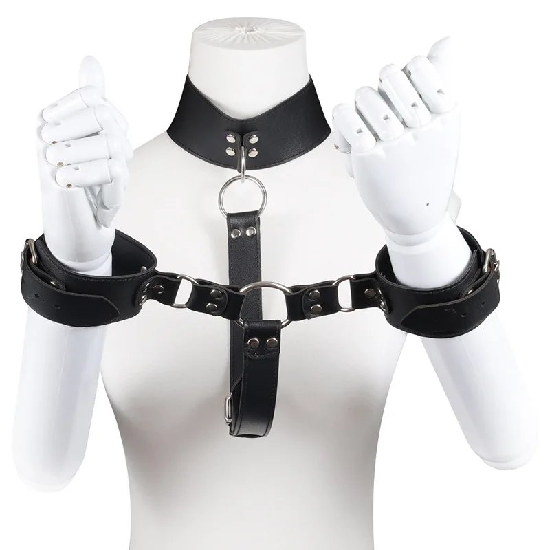 Neck to Wrist Restraints kit, SEXY SLAVE Adult Sex Toys Frisky Beginner Behind Back Handcuffs Collar, Adjustable SM Bondage Set
