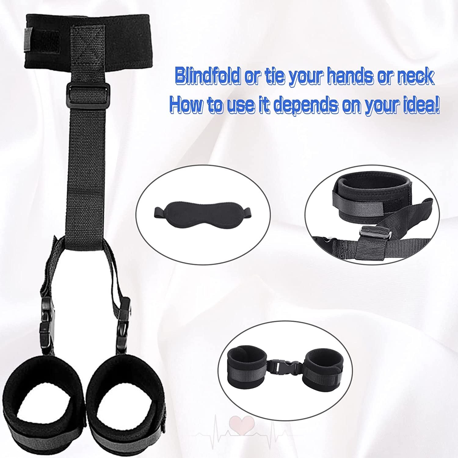 Behind Back Handcuffs Collar with Blindfold Neck to Wrist Bondage Restraints Set BDSM Adult Sex Toys for Couples