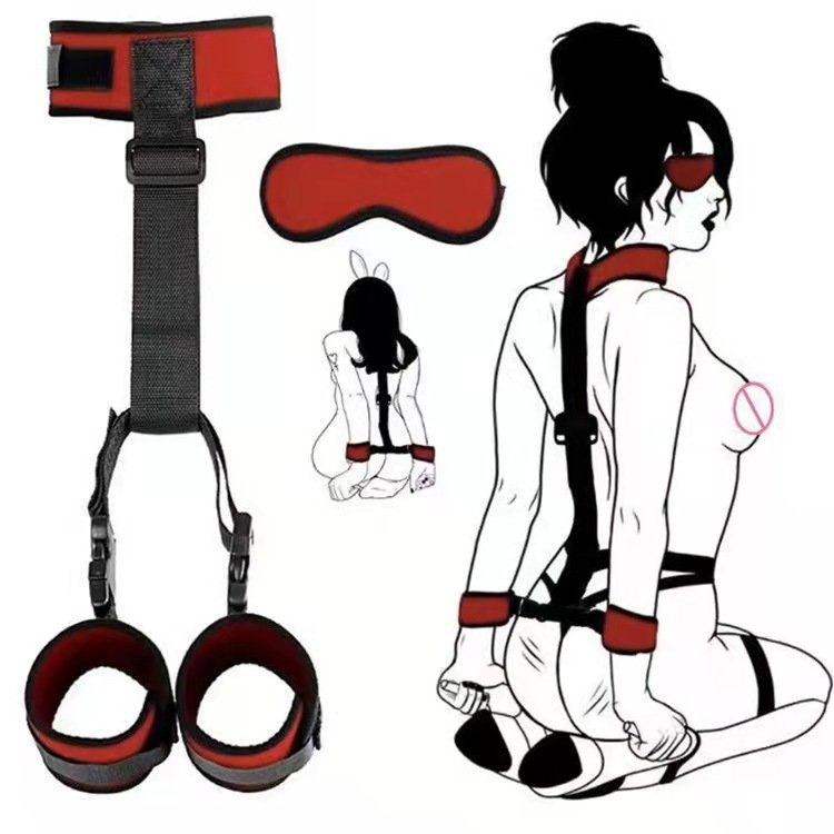 Behind Back Handcuffs Collar with Blindfold Neck to Wrist Bondage Restraints Set BDSM Adult Sex Toys for Couples