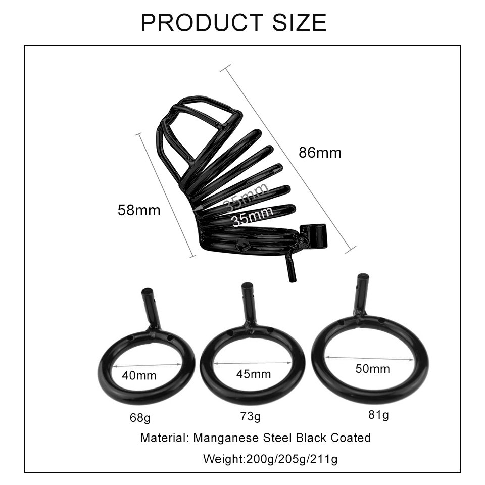 Manganese Steel Male Chastity Device Black Coated Hollow Chastity Cage Bondage Gear Sex Toys for Men