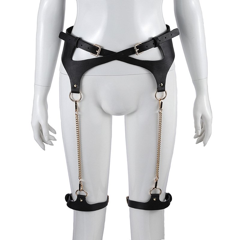 Black Bondage Lingerie Set for Women PU Leather Bondage Gear with Sex Toys for SM Adult Use