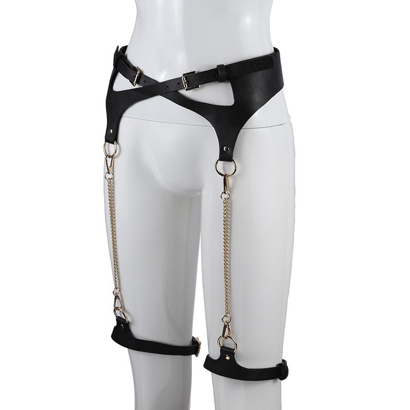 Black Bondage Lingerie Set for Women PU Leather Bondage Gear with Sex Toys for SM Adult Use