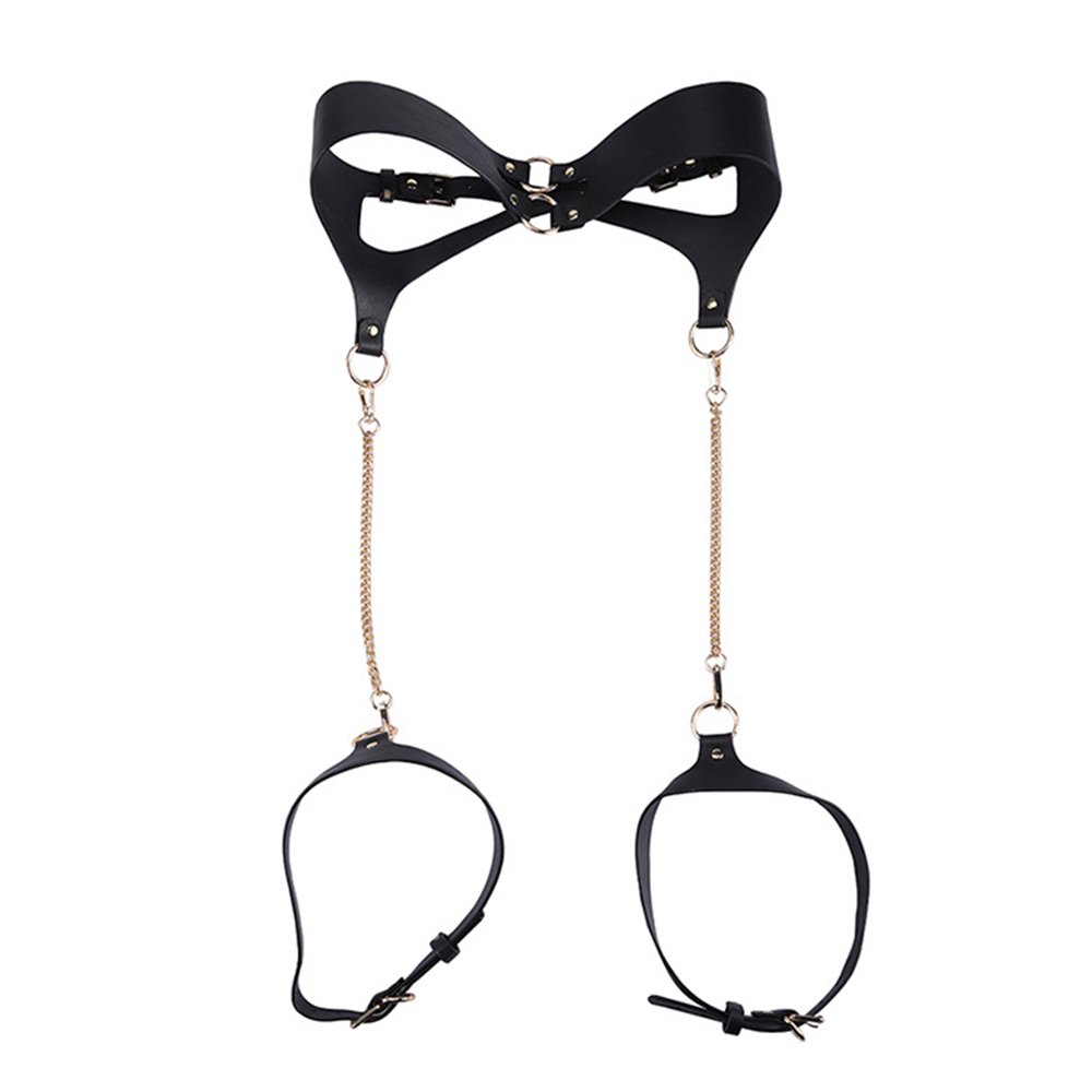 Black Bondage Lingerie Set for Women PU Leather Bondage Gear with Sex Toys for SM Adult Use