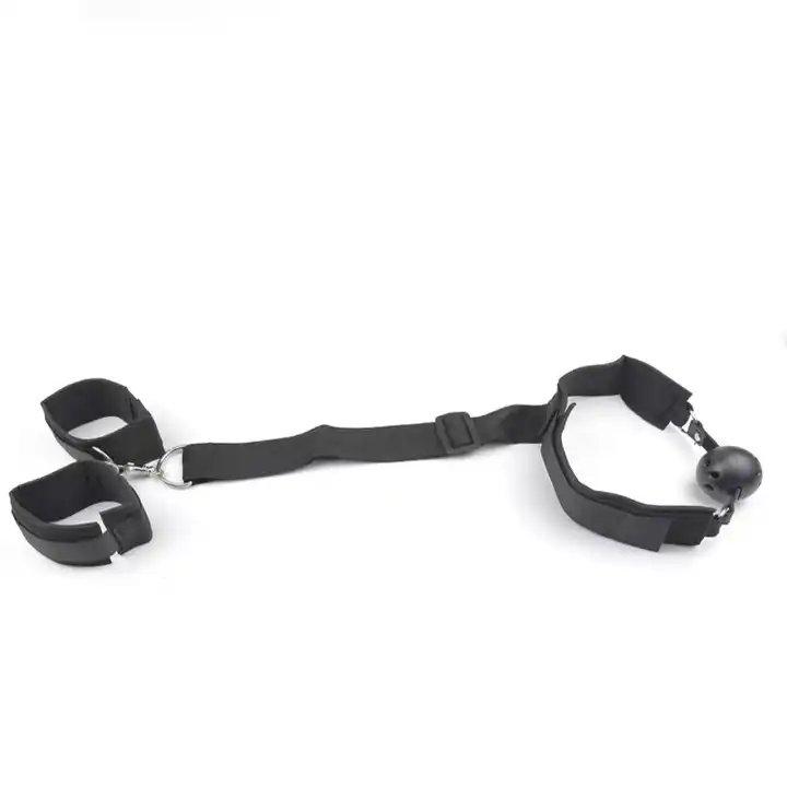 Hot Selling SM Kit Adult Sex Bondage Restraints BDSM Ball Mouth Gag with Leather Handcuffs