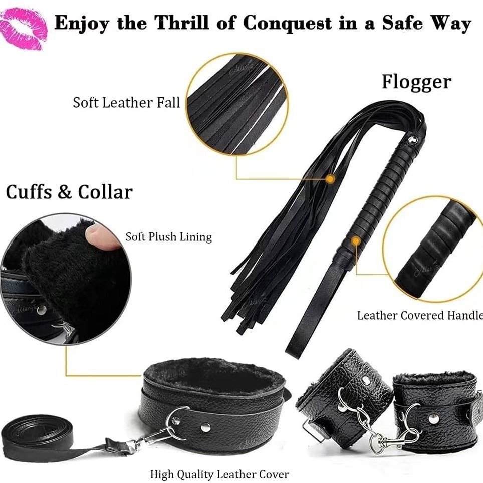 11 Pcs Sexy Leather BDSM Kits Plush Sex Bondage Set Handcuffs Whip Gag Nipple Clamps Sex Toys For Couples Exotic Accessories