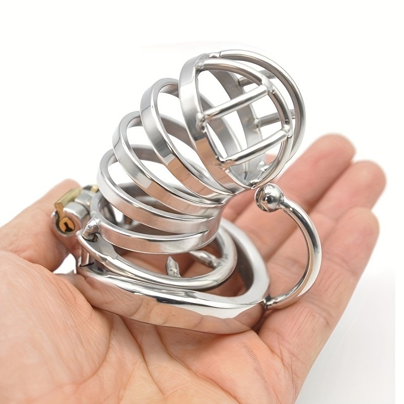 Men's Long Metal Chastity Lock Cage Curved Hook Clasp SM Spiked Restraint Device Breathable Bondage Gear Master-Servant Training