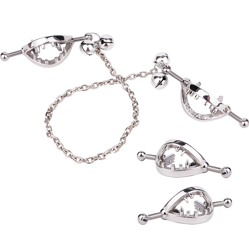 QKKQ Bondage Metal Spur Nipple Press Clamps With Metal Chains Breast Pressing Toys SM Sex Products,Breast Harness Restraint,faak