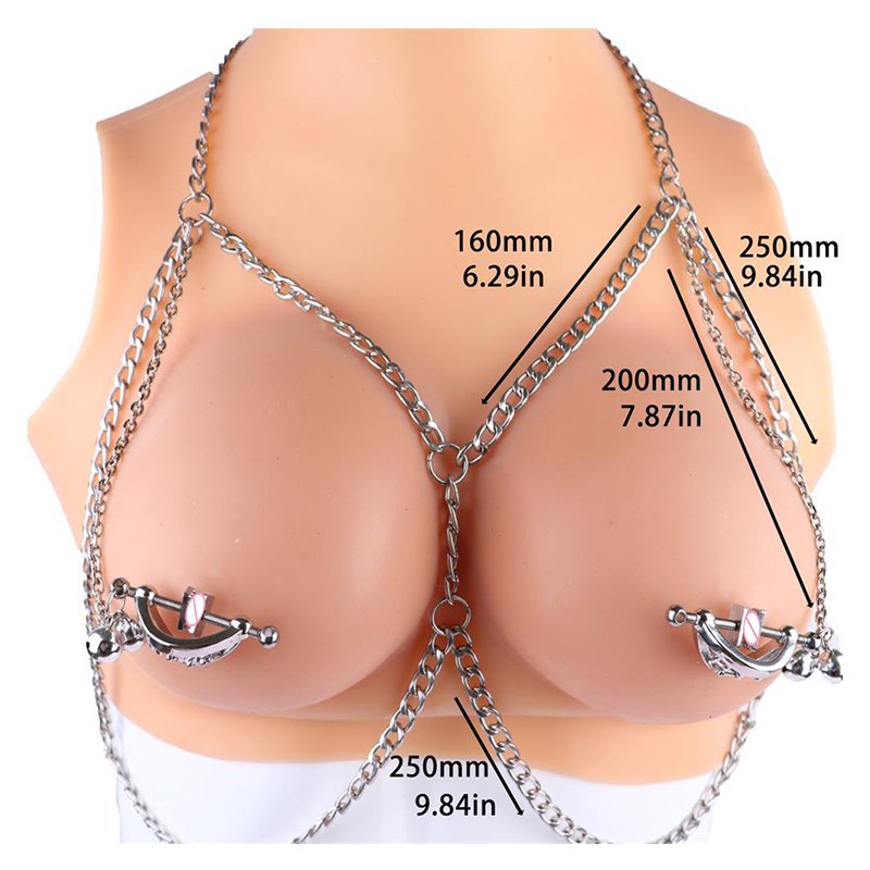 QKKQ Bondage Metal Spur Nipple Press Clamps With Metal Chains Breast Pressing Toys SM Sex Products,Breast Harness Restraint,faak