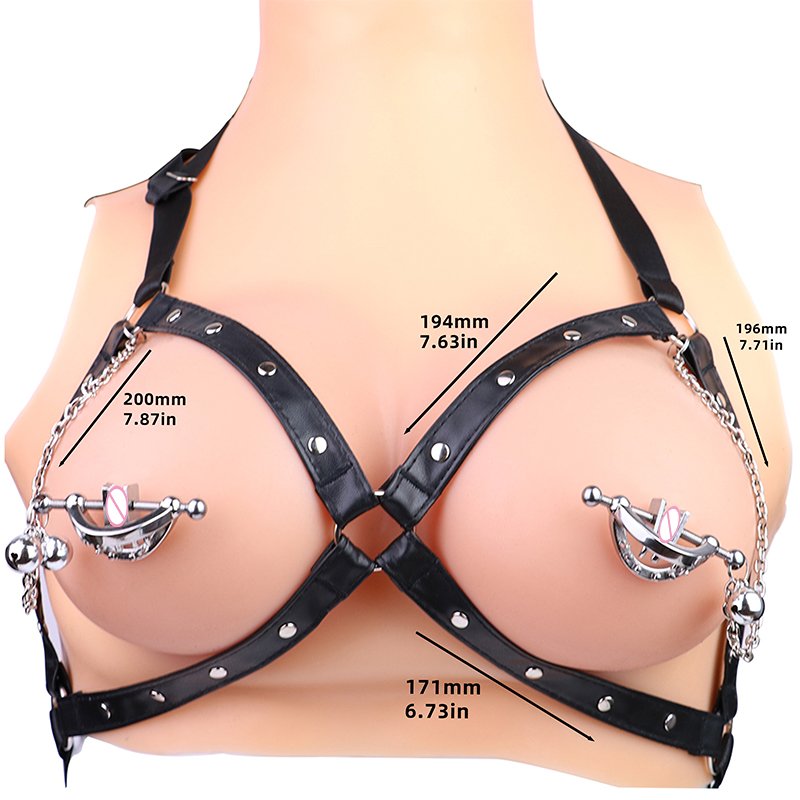 QKKQ Bondage Metal Spur Nipple Press Clamps With Metal Chains Breast Pressing Toys SM Sex Products,Breast Harness Restraint,faak