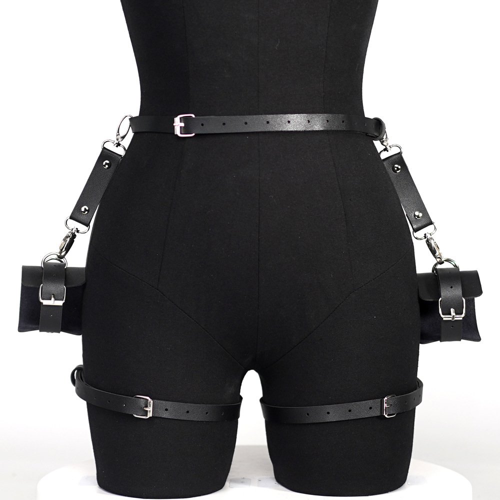 Wholesale Sexy Women's Leather Bondage Game Set Includes Garter Stockings and Harness BDSM Sex Toys for Adults