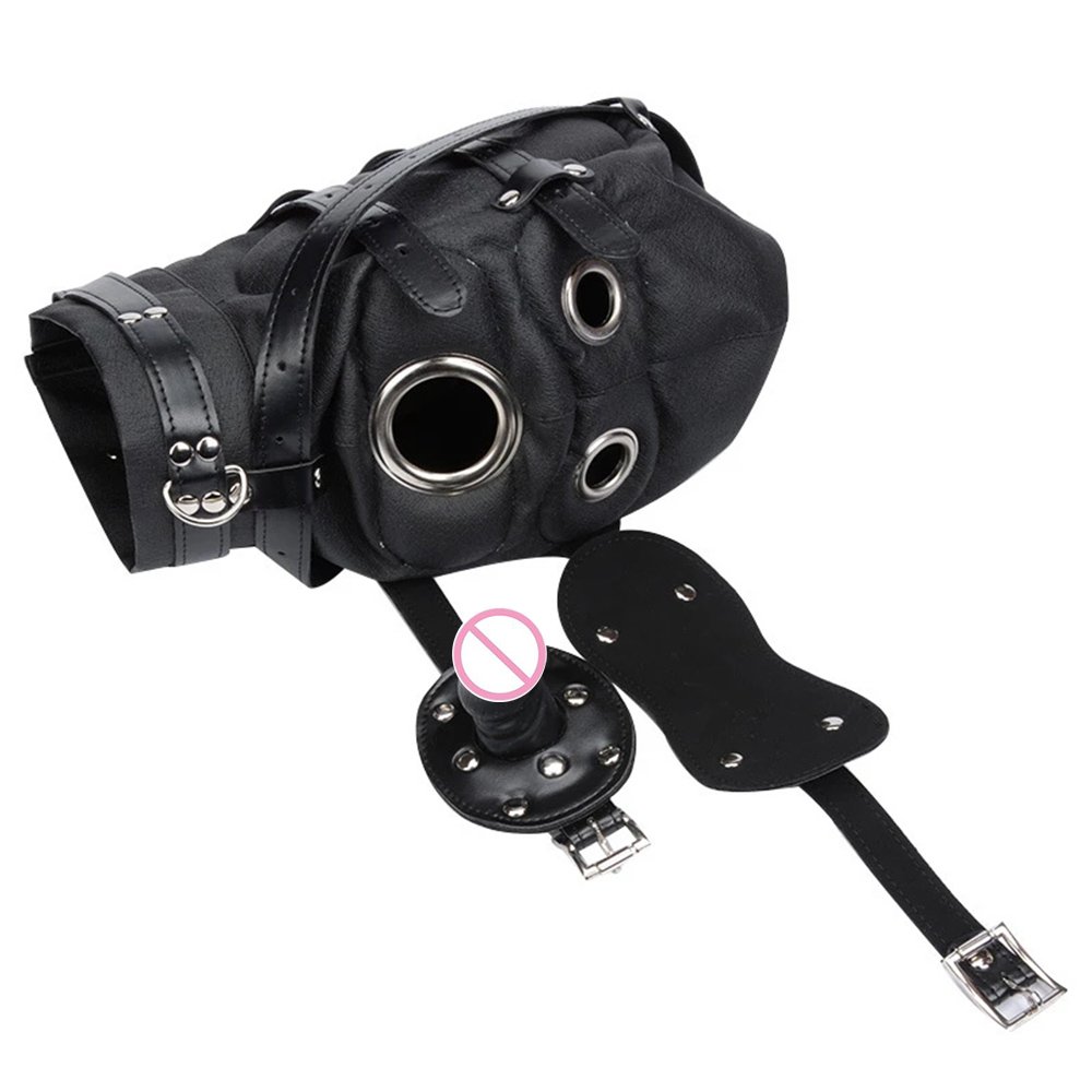 SacKnove PVC Leather Penis Gag Restraint Dog Headgears Head Hood Fully Enclosed Erotic Fetish BDSM Couples Sex Toy Bondage Gear