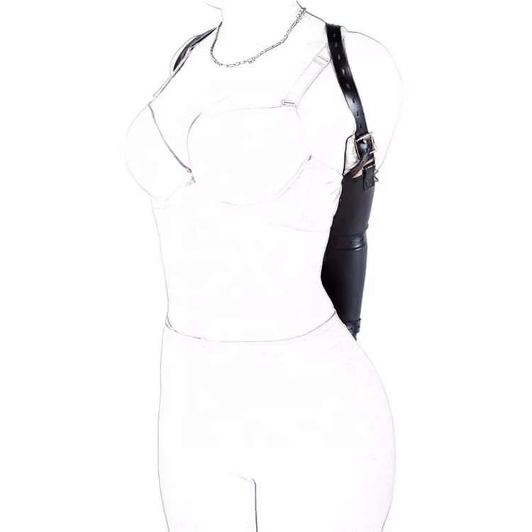 Black Leather SM Body Harness Restraint Slave Fetish One Armbinder Bondage Arms Binder