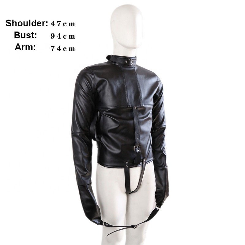 Mens PU Leather Fancy Straight Jacket SM Body Harness Fetish Cosplay BDSM Bondage Gear