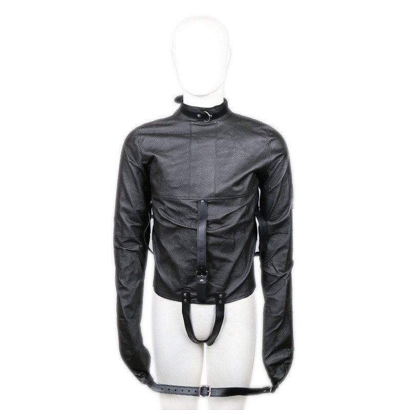 Mens PU Leather Fancy Straight Jacket SM Body Harness Fetish Cosplay BDSM Bondage Gear