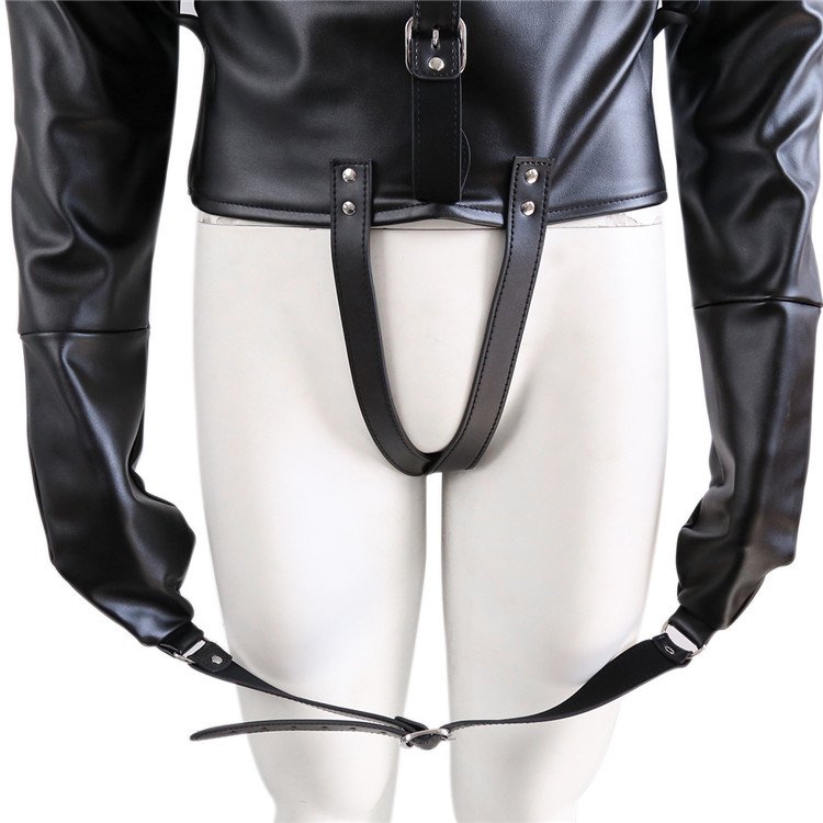 Mens PU Leather Fancy Straight Jacket SM Body Harness Fetish Cosplay BDSM Bondage Gear