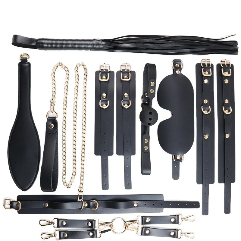 8Pcs Bondage Set with BDSM Whip Blindfold Adjustable Handcuffs Ankle Cuffs BDSM Adult Bondage Kit