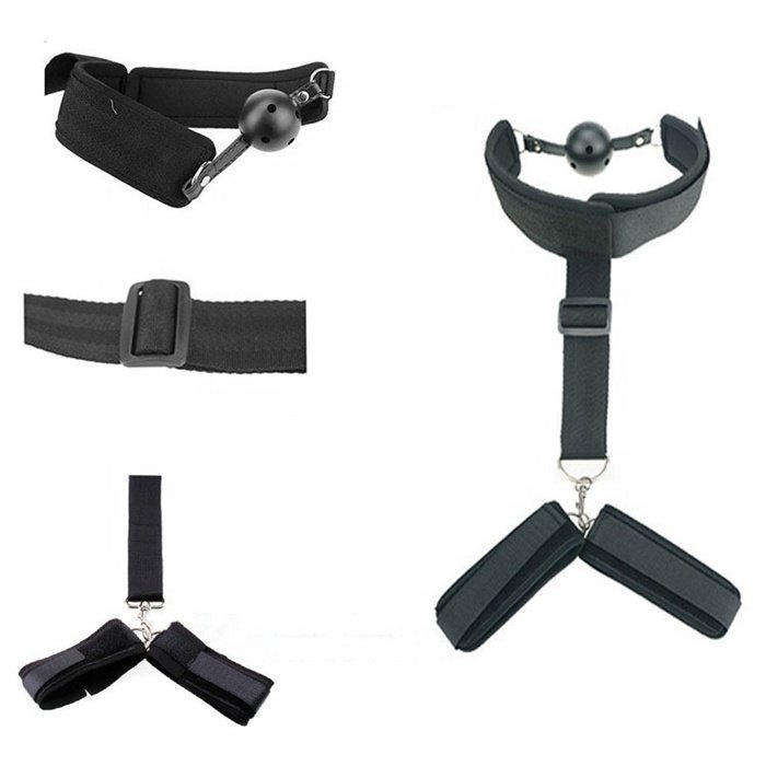 Couple SM bondage restraint gear sex toys adjustable handcuff with mouth gag