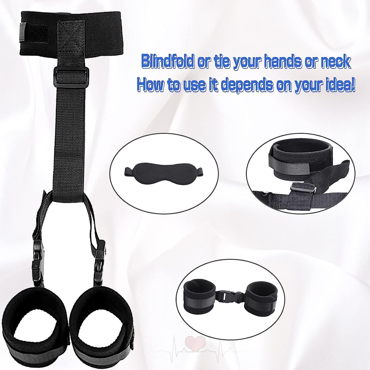 BDSM Neck to Wrist Adjustable Restraints Bondage Set Couple BDSM Games Play Sex Toy Behind Back Handcuffs Collar with Blindfold