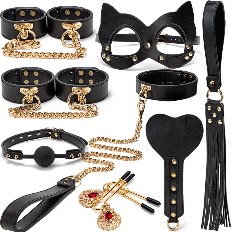 Luxury Bondage Fetish Equipment Handcuff Mask Whip Couple SM Flirting Bondage Gear PU Leather BDSM Kits Adult Sex SM