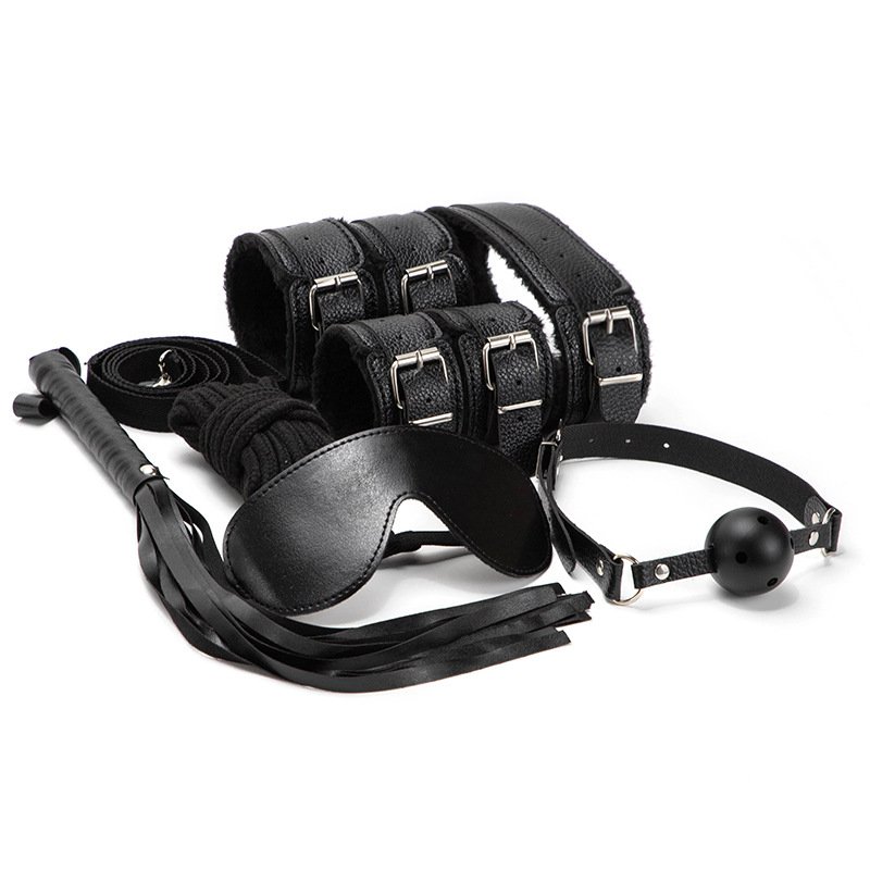 Bdsm Erotic Adult Game Sex Toy Bondage Kit Leather Harness Handcuffs Blindfold Collar Whip Sm Bondage Sex Toys For Men And Woman