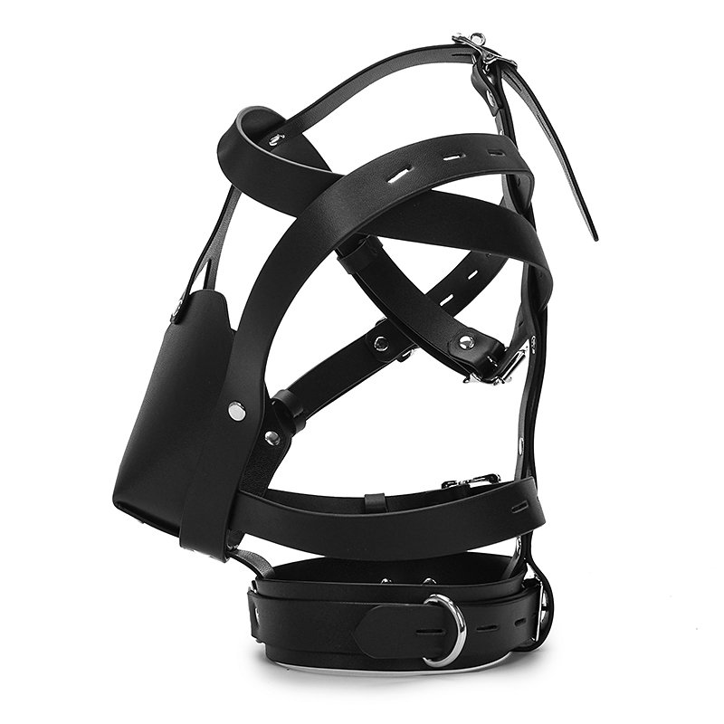 MOGlovers Leather Fetish Hood Gear with Neck Collar for Men Wear Male Bondage Toys