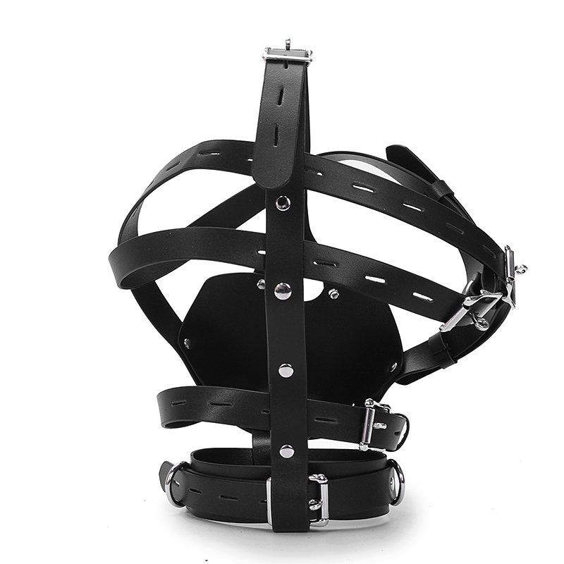 MOGlovers Leather Fetish Hood Gear with Neck Collar for Men Wear Male Bondage Toys