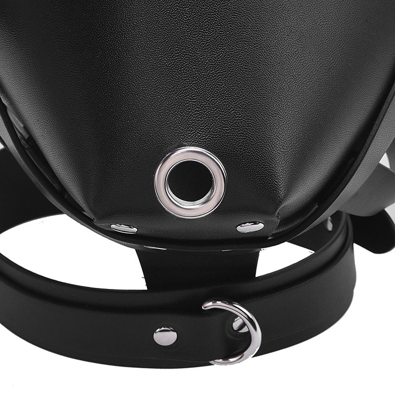 MOGlovers Leather Fetish Hood Gear with Neck Collar for Men Wear Male Bondage Toys