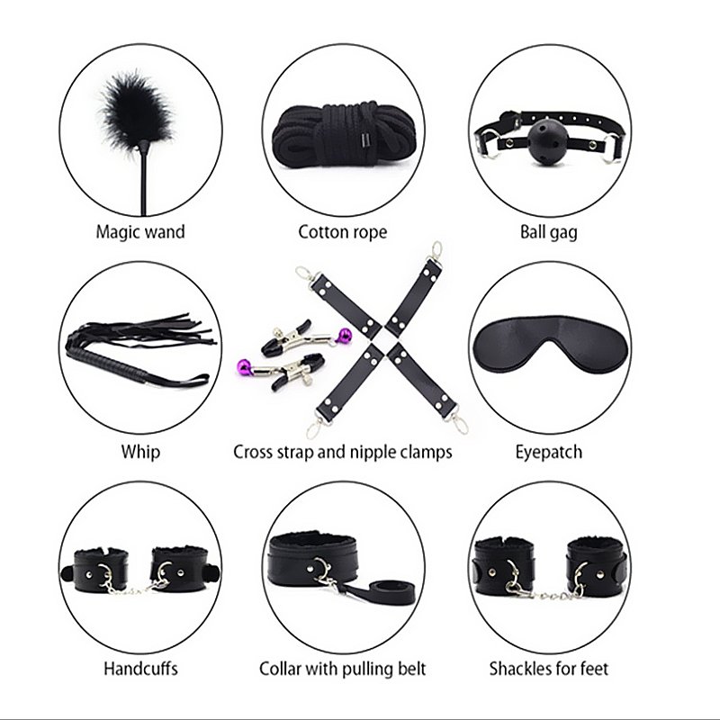 BDSM Set Bondage Gear Leather Sex Auxiliary Training 12 Kit Restraints Slave Adult Sex Toy Handcuff BDSM For Couple