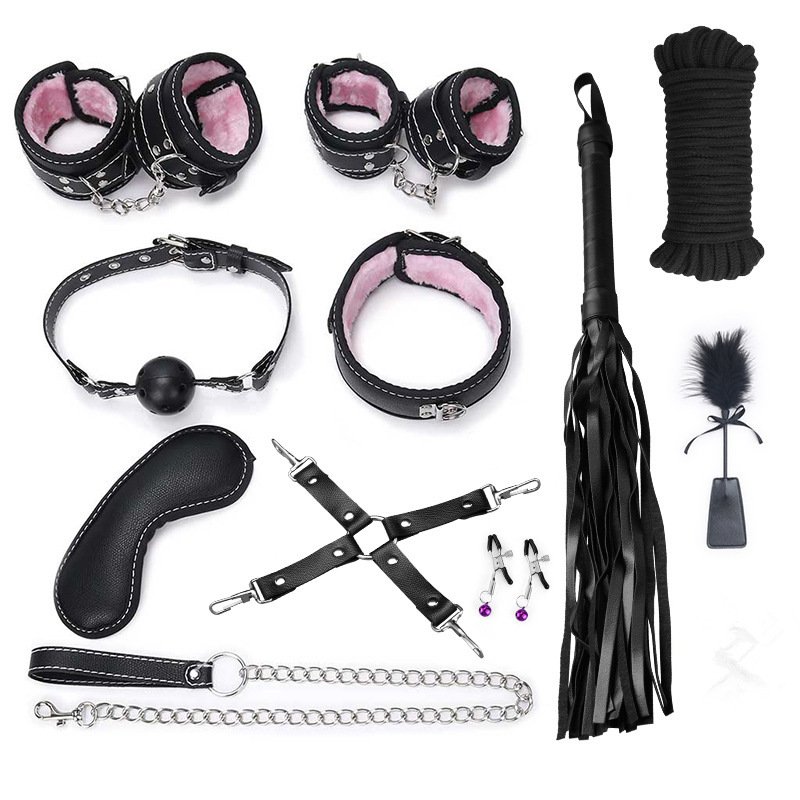 11pcs 2 colors bondage restraints rope self products handcuff spanking whips bondage leather SM set bondage gear sex toys