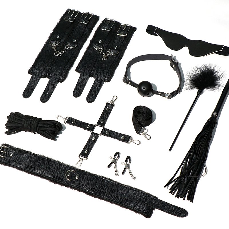 Cheapest BDSM Bondage Restraint Sex Toy 10 pcs Soft PU Metal Sex Body Bondage Set Exotic Sexy Toys