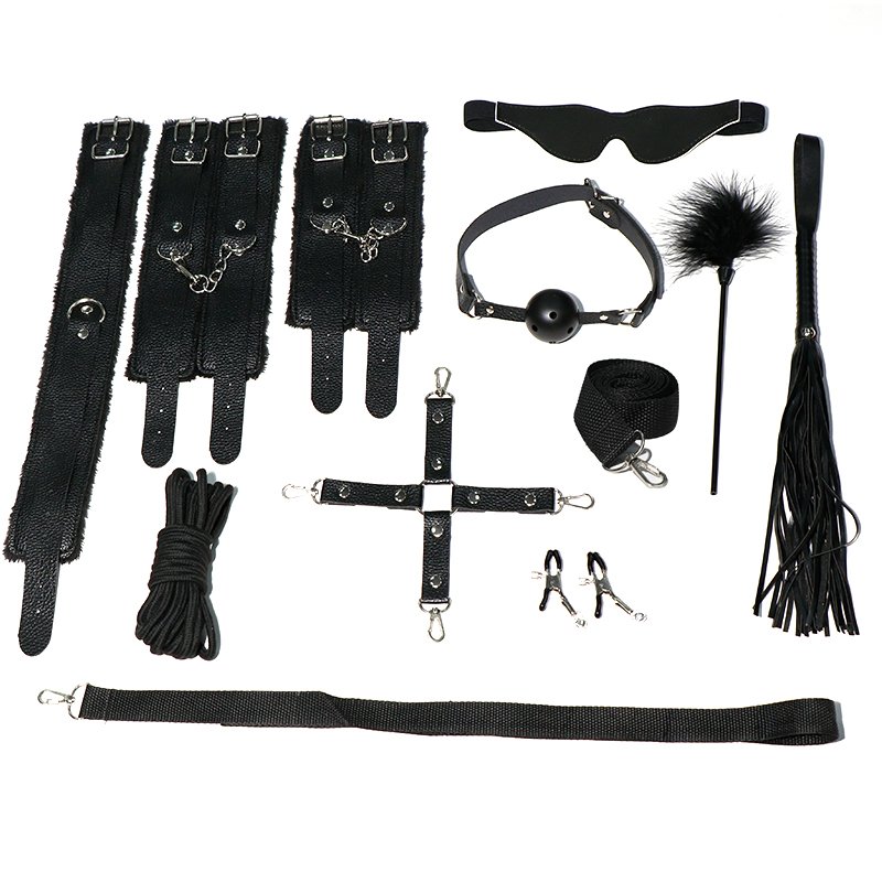 Cheapest BDSM Bondage Restraint Sex Toy 10 pcs Soft PU Metal Sex Body Bondage Set Exotic Sexy Toys
