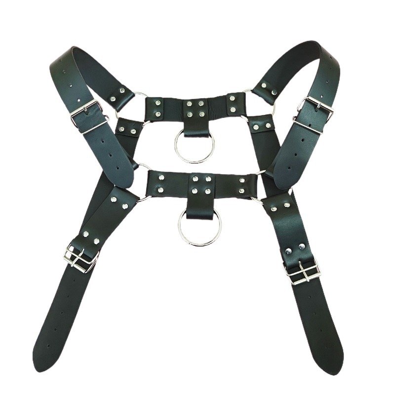 BDSM Bondage Gear Mens Sexy PU Leather Adjustable Buckle Straps Chest Harness With O-rings Clubwear Costume