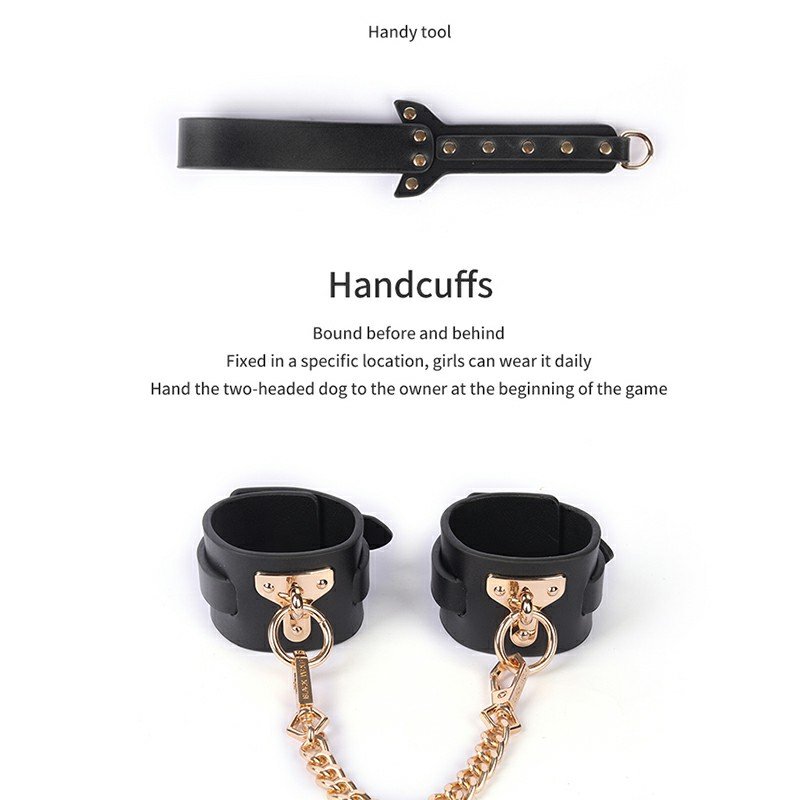 Free Custom Box - Luxury Bed Bondage Set Genuine Leather Bdsm Kits Restraint Handcuffs Collar Gag Erotic Couples Games