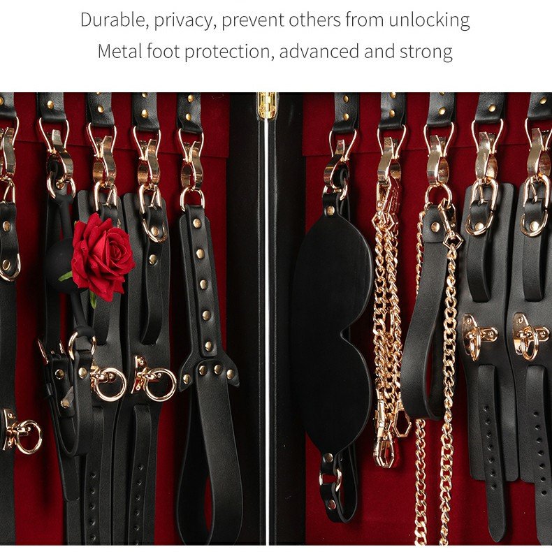Free Custom Box - Luxury Bed Bondage Set Genuine Leather Bdsm Kits Restraint Handcuffs Collar Gag Erotic Couples Games