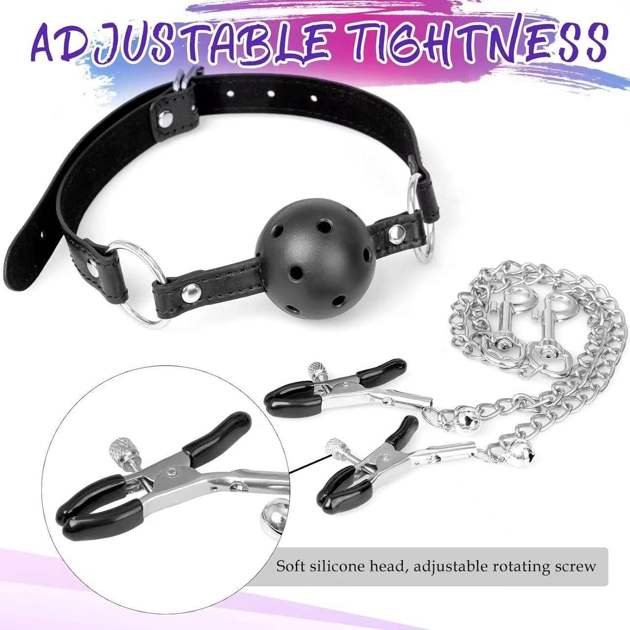 Sex toy mouth plug nipple clip chain Sex toy chain round black mouth plug bondage equipment for couple