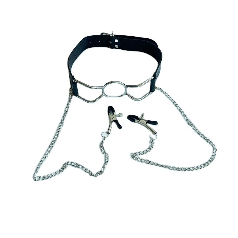 SM adult bondage Sexy mouth Breathable Men Woman with nipple clamps