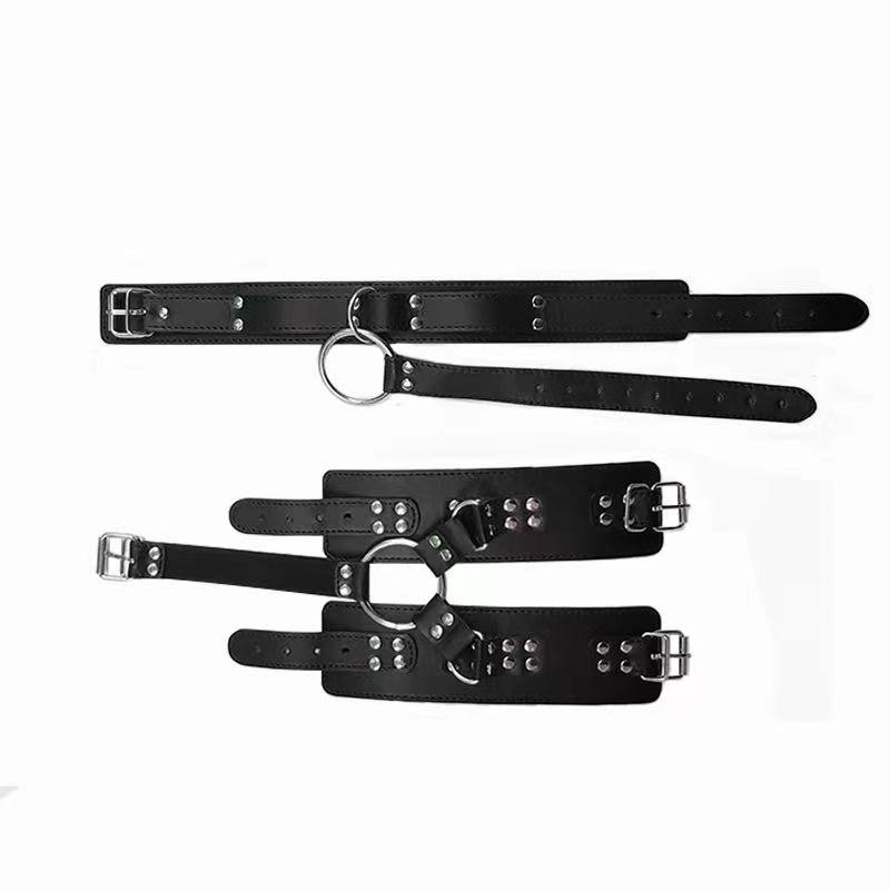 BDSM Bondage Sexy Collar Handcuffs Wrist Tied Hand Sex Toys Set for Couples Adult Erotic Leather Handcuffs Flirt Sex Harness