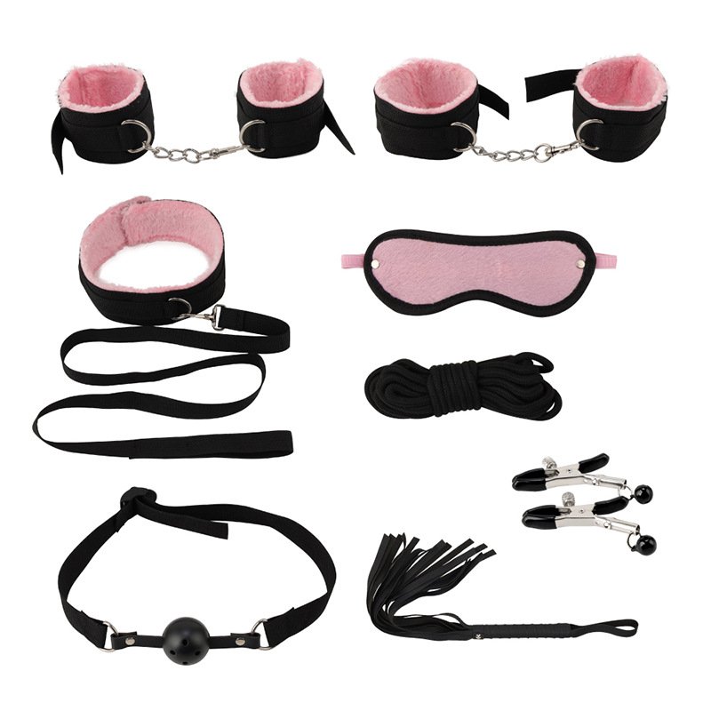 8 Pcs SM Bondage Set Fetish Handcuffs Ball Whip Collar Rope Blindfold Bondage Gear sex toys for men