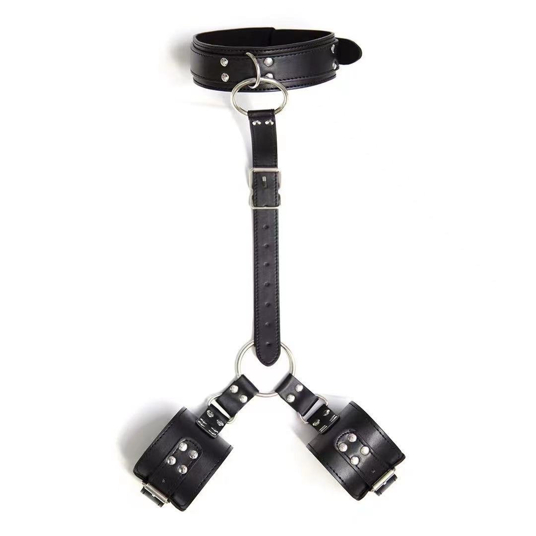 BDSM Fetish Slave Bondage Leather Harness Hanging Neck Lingerie With Handcuffs SM Adult