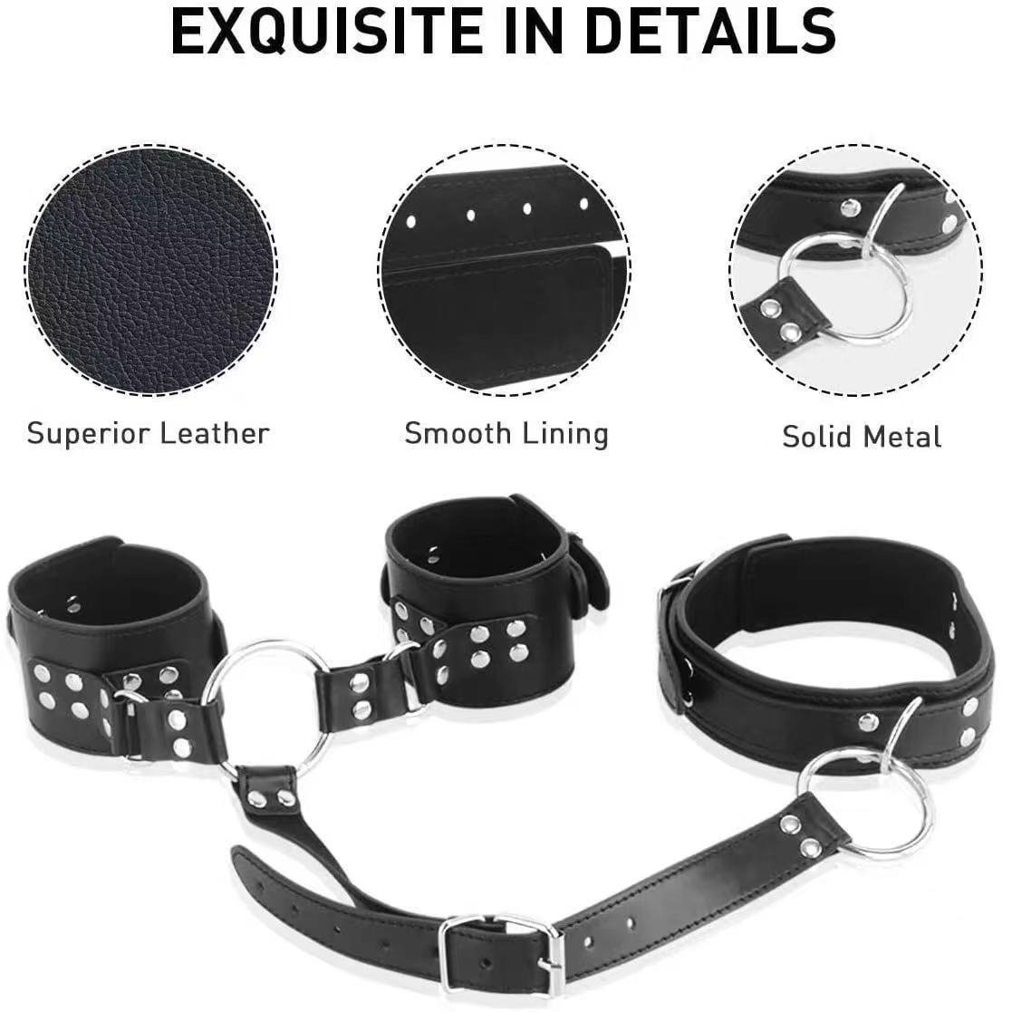 BDSM Fetish Slave Bondage Leather Harness Hanging Neck Lingerie With Handcuffs SM Adult