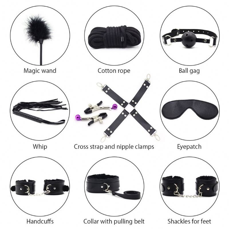Wholesale10 Pcs/set Sex Products Erotic Toys Bondage Furry Leather Eye Mask BDSM Bondage Set Handcuffs Rope Sex Toys For Couples