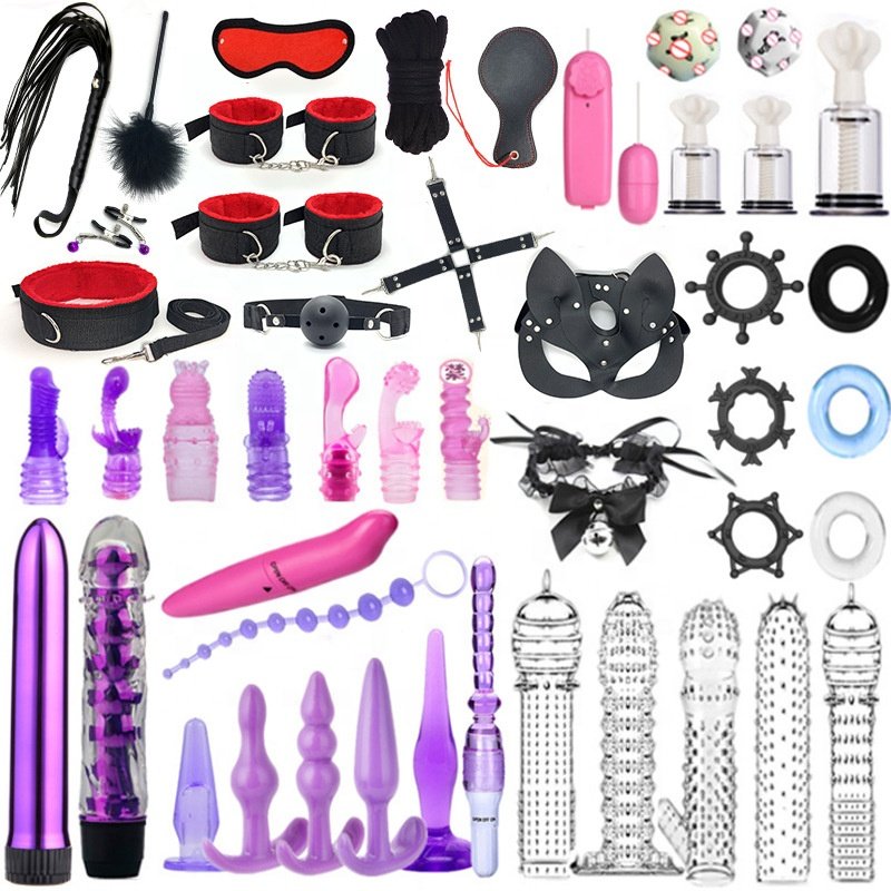 Amazon Hot Sell 47 Pcs BDSM Restraints Kit Bondage Eye Mask Blindfolds Soft Wrist Ankle Handcuff Sex Bondage SM Kit BDSM gear W3