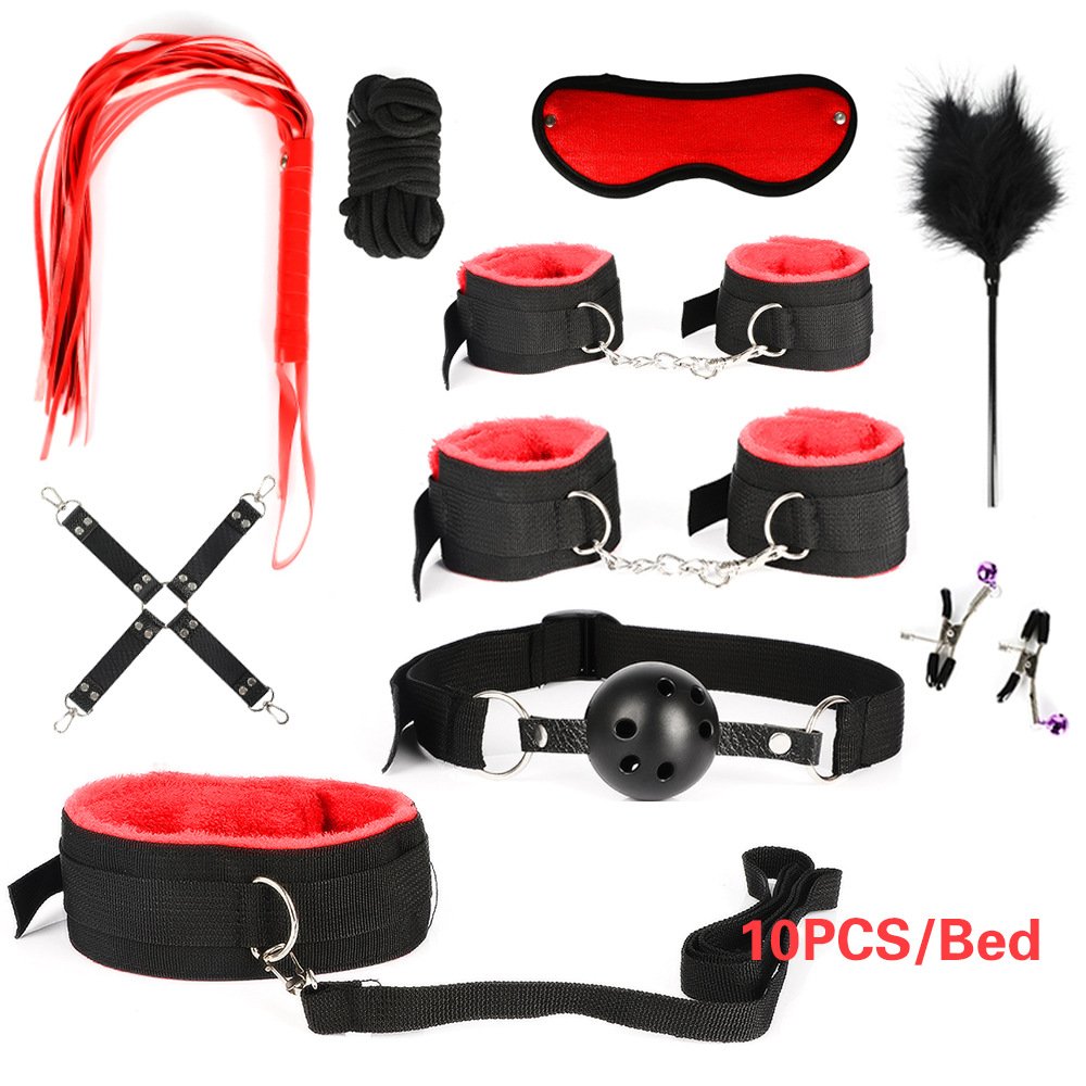 Sex Products Erotic Toys Adult BDSM Sex Bondage Set Handcuffs Nipple Clamps Gag Whip Rope Sex Toys For Couple