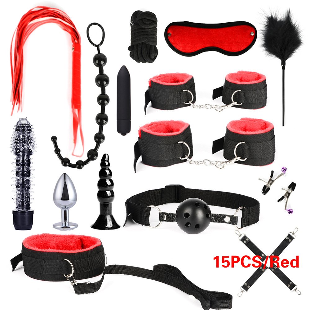 Sex Products Erotic Toys Adult BDSM Sex Bondage Set Handcuffs Nipple Clamps Gag Whip Rope Sex Toys For Couple