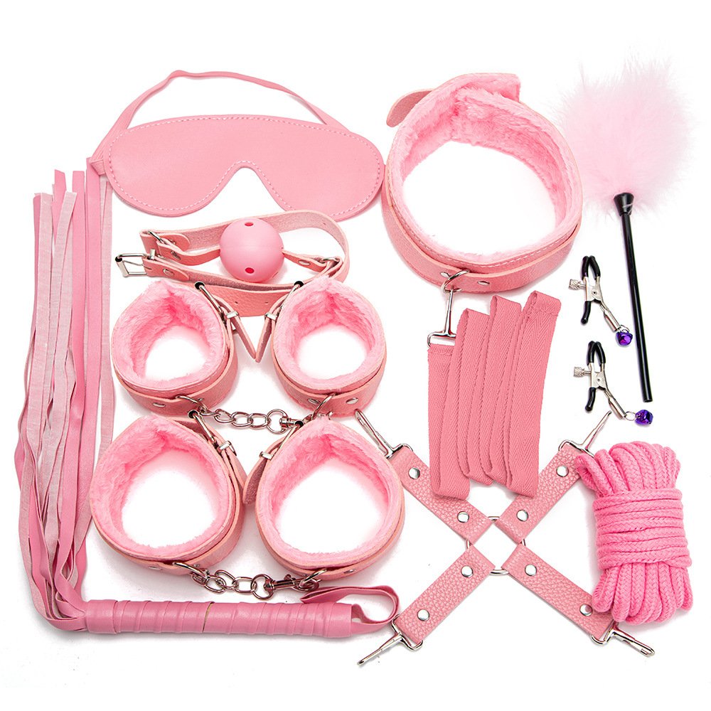 Wholesale 10pcs/ Set Toys Adult Game SM Bondage Gear Restraint, Handcuffs Nipple Clamp Whip Collar Erotic Toy Kit for Couples