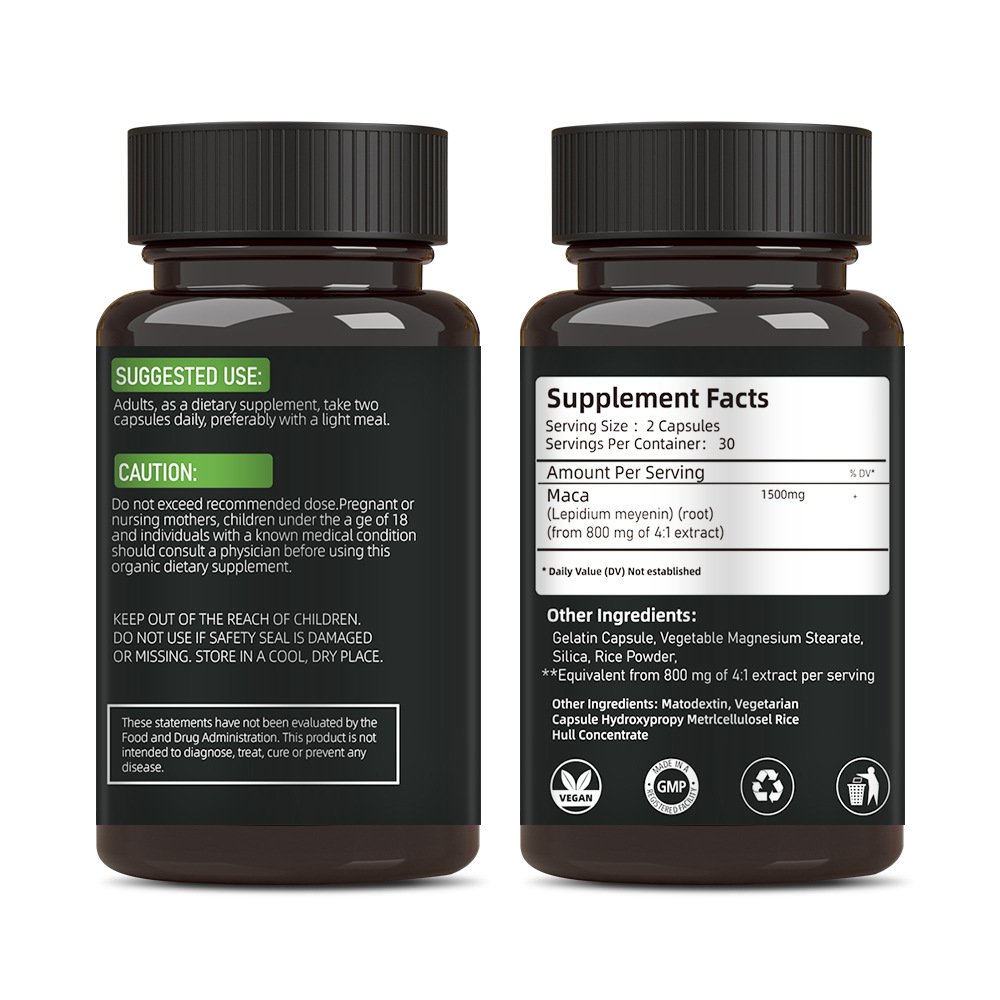 OEM Private Label black MACA root male body men enhancement vitamin herbal nutrition healthcare supplement maca capsules for men