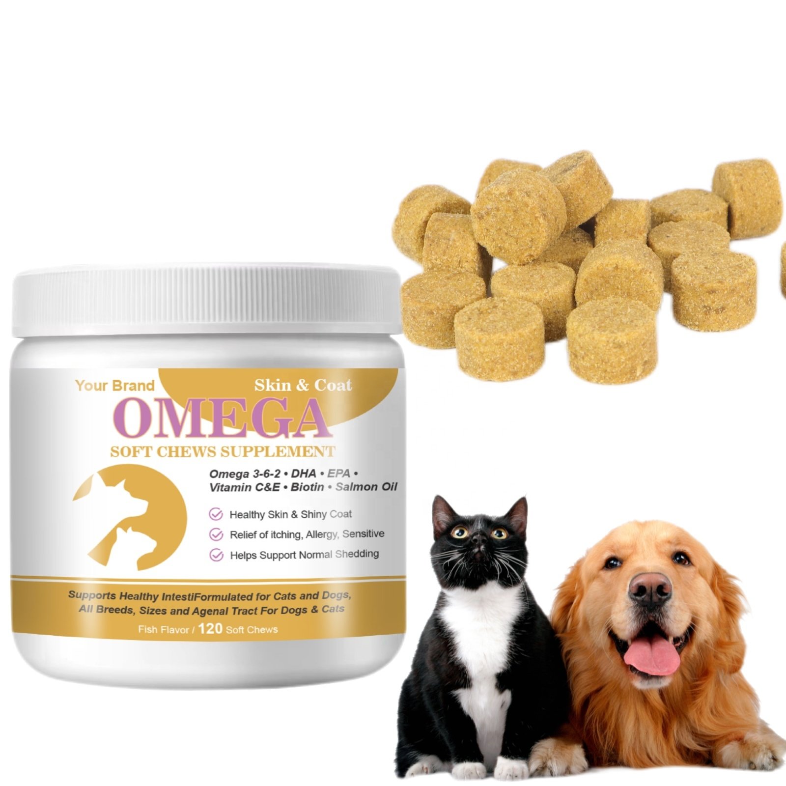 Custom Fish Oil Blend of Essential Fatty Acids Chewable Omega 3 Soft Chews for Dogs Cats Support Immune System