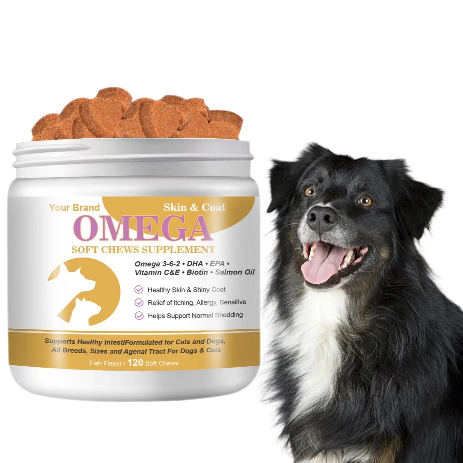 Custom Fish Oil Blend of Essential Fatty Acids Chewable Omega 3 Soft Chews for Dogs Cats Support Immune System