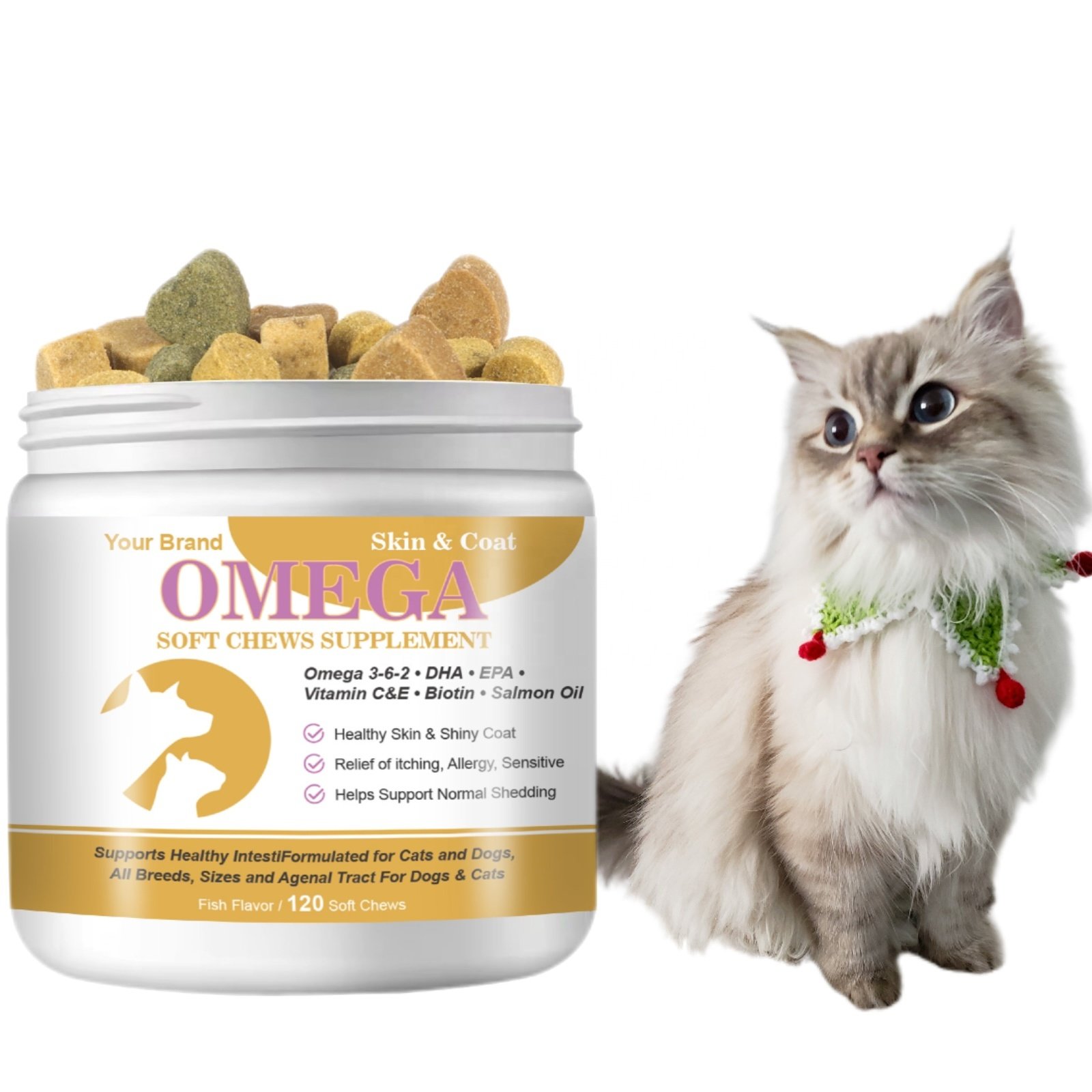 Custom Fish Oil Blend of Essential Fatty Acids Chewable Omega 3 Soft Chews for Dogs Cats Support Immune System