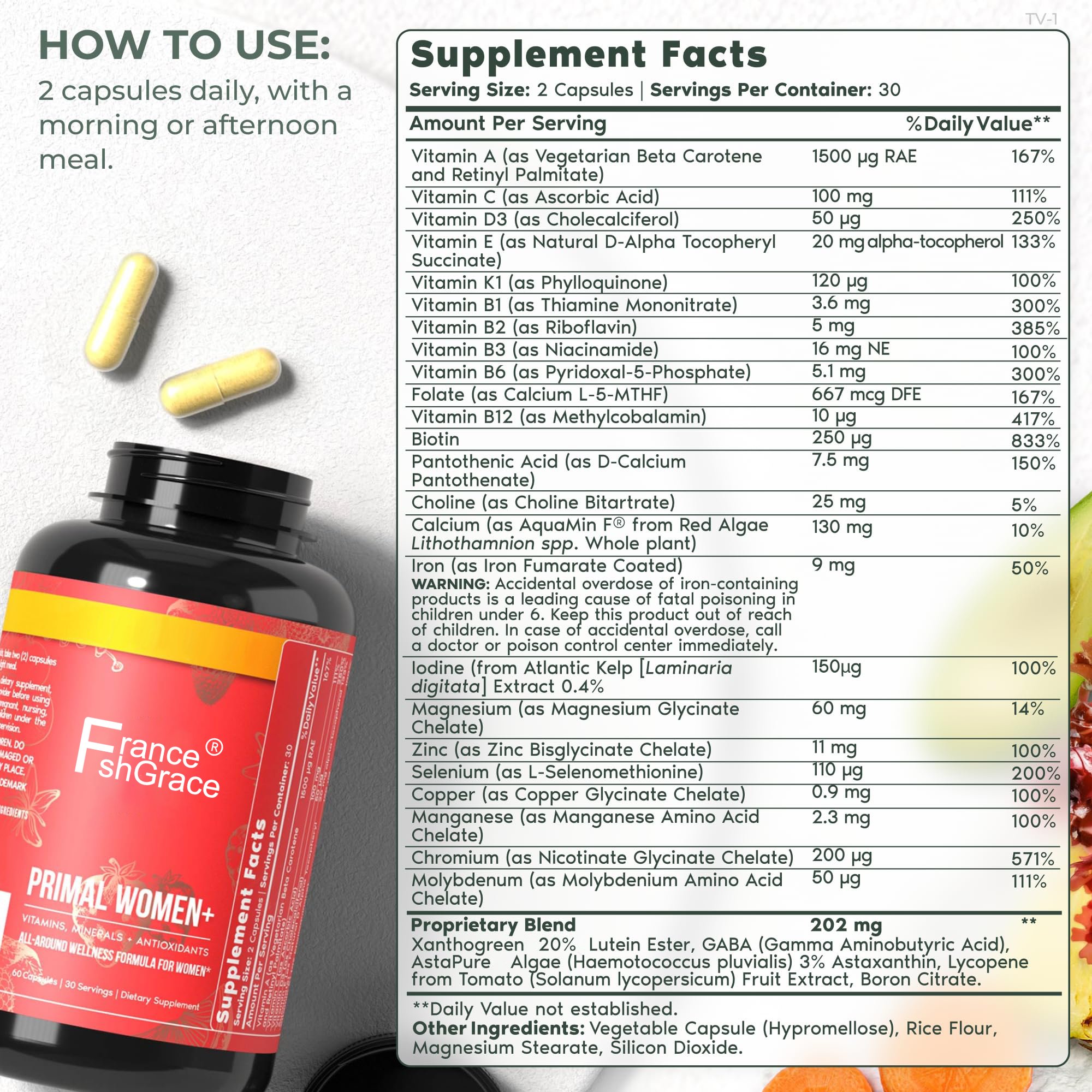Multivitamin Capsules Vitamin A C D E B12 B6 Biotin Zinc Supplements for Women support immune system and energy levels